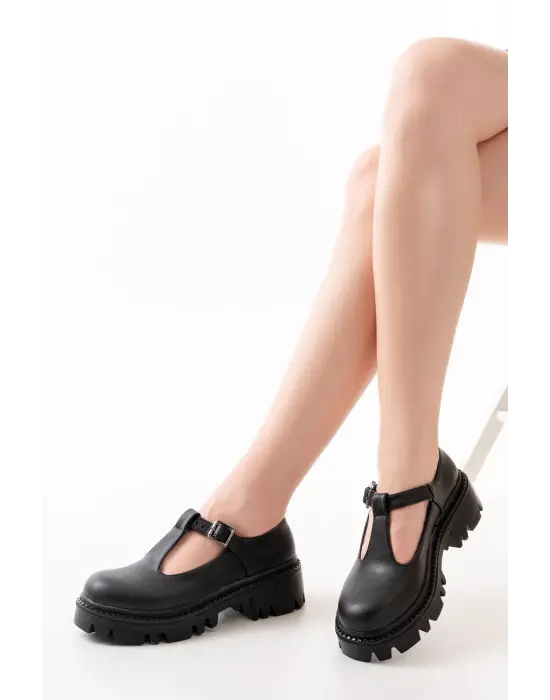 Siyah Günlük Yüksek Tabanlı Loafer Ayakkabı