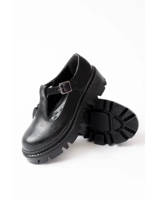 Siyah Rugan Günlük Yüksek Tabanlı Loafer Ayakkabı