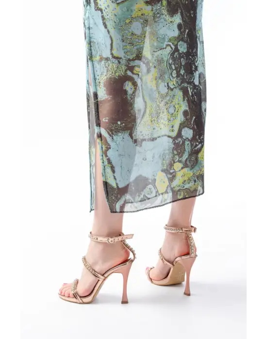 Rose Taşlı Platformlu Topuklu Kadın Ayakkabı