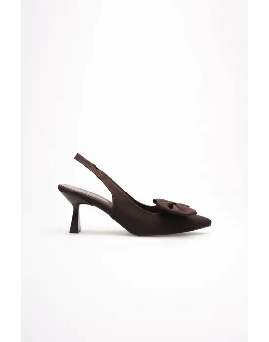 Acı Kahve Fiyonklu Kitten Topuklu Slingback Kadın Ayakkabı TR08MS24C