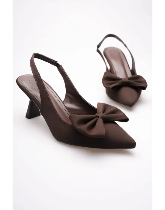 Acı Kahve Fiyonklu Kitten Topuklu Slingback Kadın Ayakkabı TR08MS24C