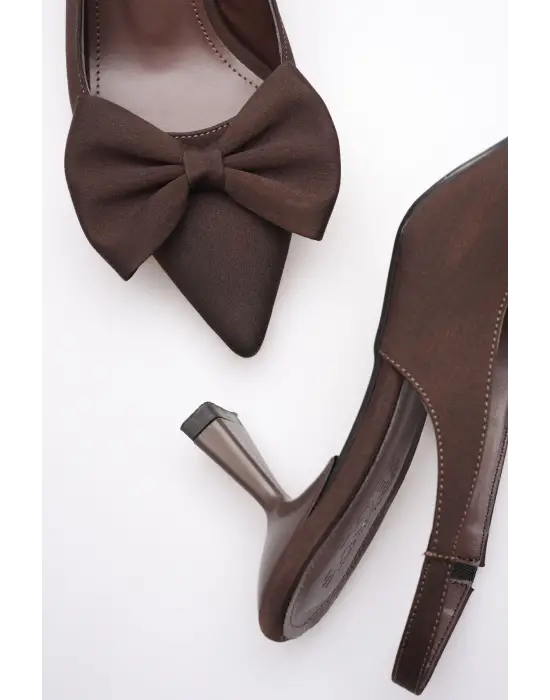 Acı Kahve Fiyonklu Kitten Topuklu Slingback Kadın Ayakkabı TR08MS24C