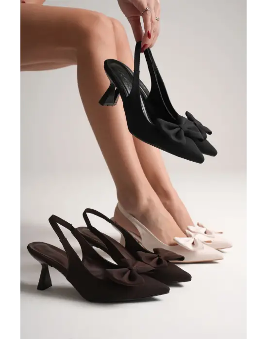 Acı Kahve Fiyonklu Kitten Topuklu Slingback Kadın Ayakkabı TR08MS24C