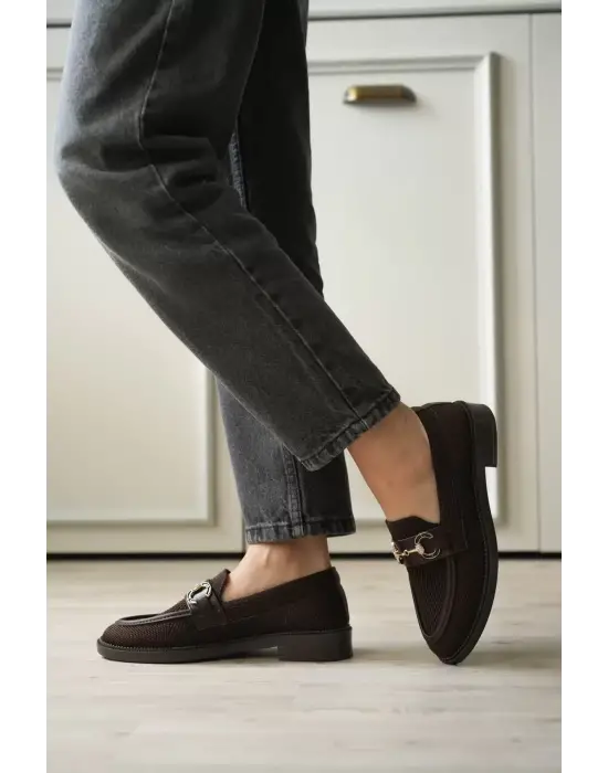 Acı Kahve Kadın Loafer Metal Tokalı Rahat Günlük Ayakkabı TR30MS02C