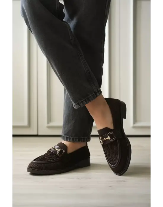 Acı Kahve Kadın Loafer Metal Tokalı Rahat Günlük Ayakkabı TR30MS02C
