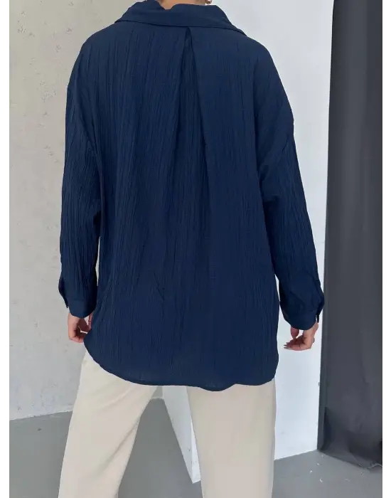 Ağaç Kabuğu Oversize Arkası Pileli Gömlek