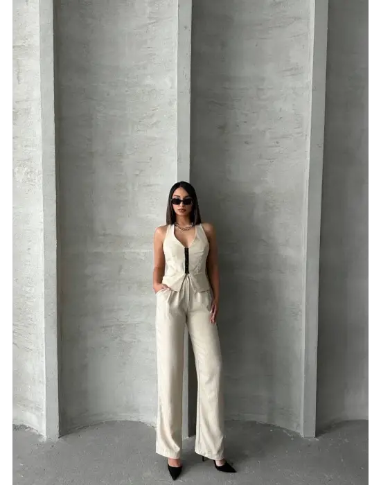 Akraflı Keten Takım