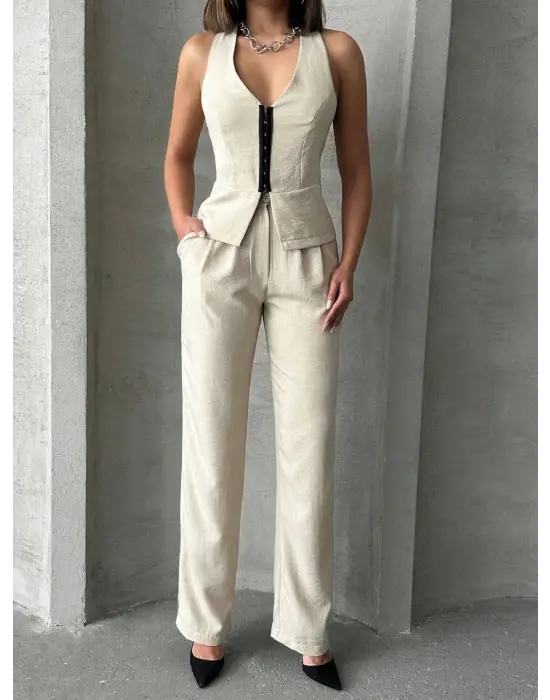 Akraflı Keten Takım