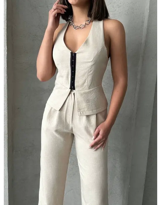 Akraflı Keten Takım