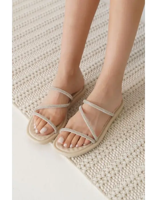 Alba Bej Kadın Taşlı Terlik