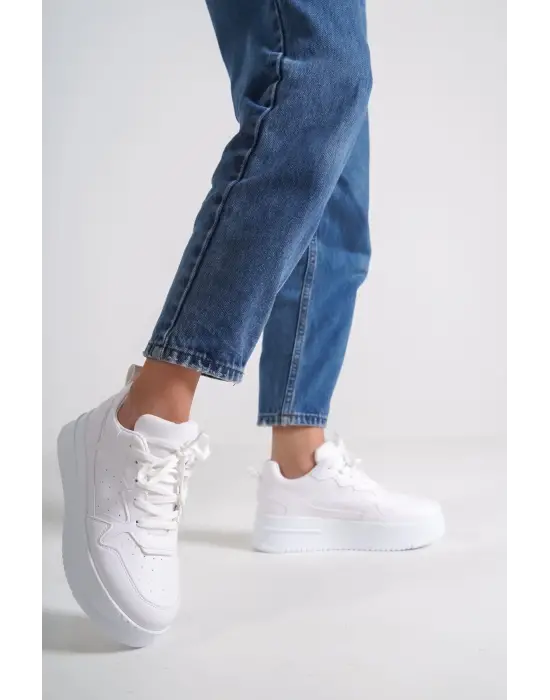 Alessı Bağcıklı Ortopedik Taban Kadın Sneaker Spor Ayakkabı Bt - Beyaz