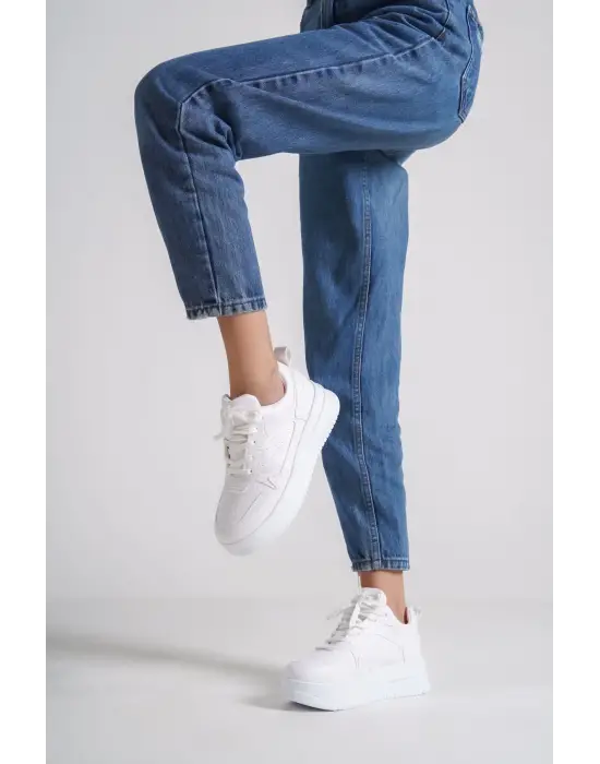 Alessı Bağcıklı Ortopedik Taban Kadın Sneaker Spor Ayakkabı Bt - Beyaz