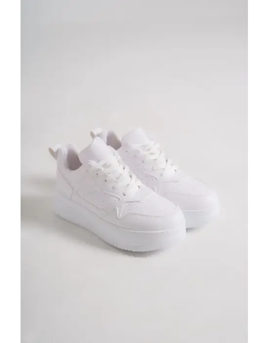Alessı Bağcıklı Ortopedik Taban Kadın Sneaker Spor Ayakkabı Bt - Beyaz