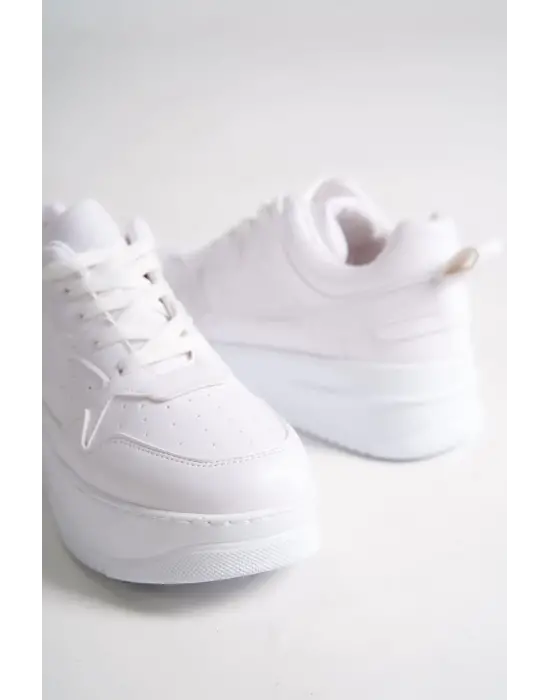 Alessı Bağcıklı Ortopedik Taban Kadın Sneaker Spor Ayakkabı Bt - Beyaz