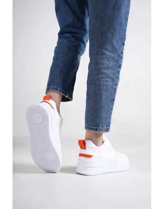 Alessı Bağcıklı Ortopedik Taban Kadın Sneaker Spor Ayakkabı Bt - Beyaz/turuncu