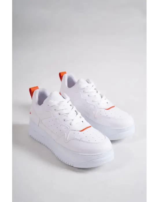Alessı Bağcıklı Ortopedik Taban Kadın Sneaker Spor Ayakkabı Bt - Beyaz/turuncu