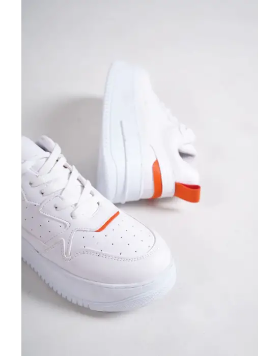Alessı Bağcıklı Ortopedik Taban Kadın Sneaker Spor Ayakkabı Bt - Beyaz/turuncu