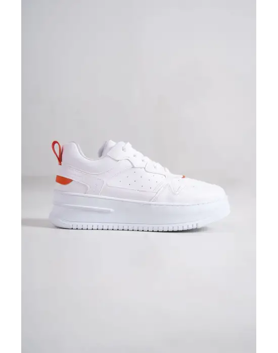 Alessı Bağcıklı Ortopedik Taban Kadın Sneaker Spor Ayakkabı Bt - Beyaz/turuncu