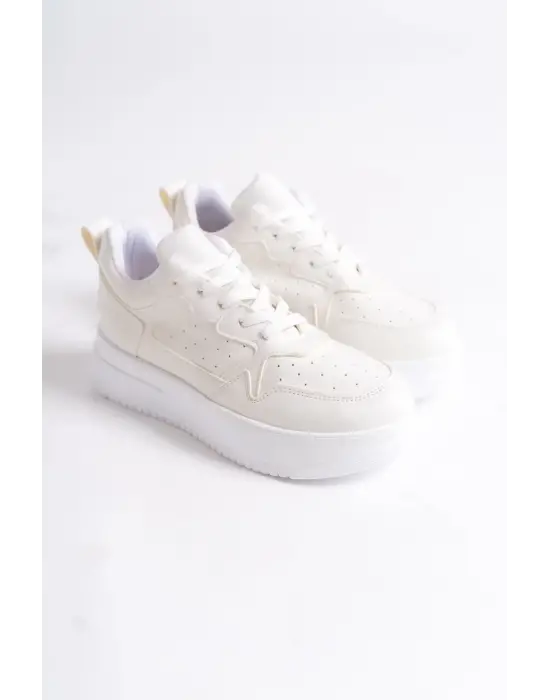 Alessı Bağcıklı Ortopedik Taban Kadın Sneaker Spor Ayakkabı Bt - Kırık Beyaz