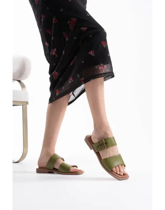 Alessi Haki Yeşili Hakiki Deri Terlik