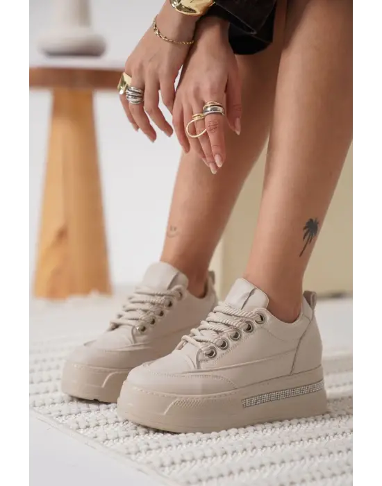 Alice Kadın Bej Gizli Topuklu Sneaker