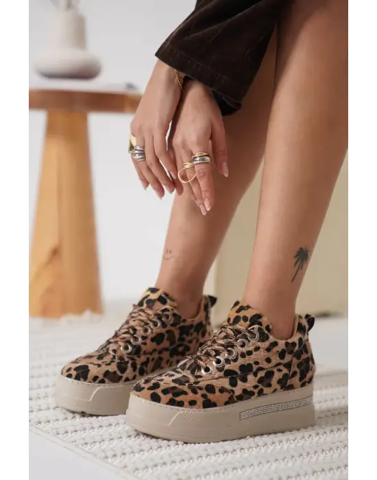 Alice Kadın Leopar Desenli Gizli Topuklu Sneaker