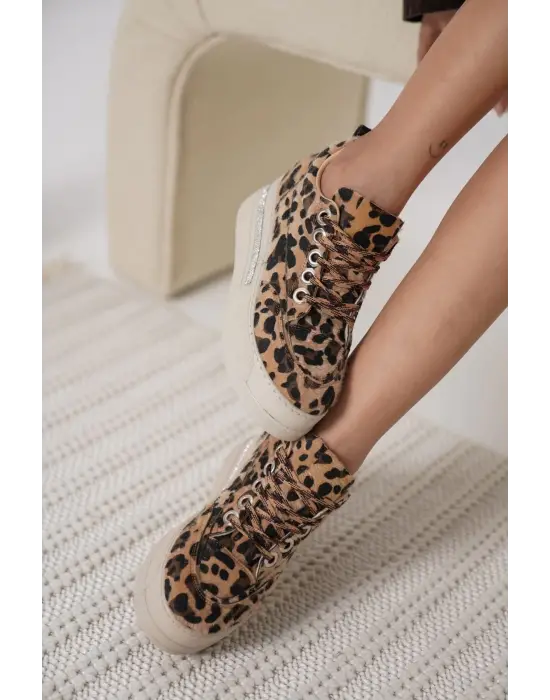 Alice Kadın Leopar Desenli Gizli Topuklu Sneaker