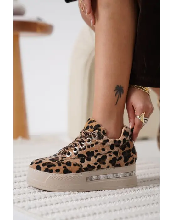 Alice Kadın Leopar Desenli Gizli Topuklu Sneaker