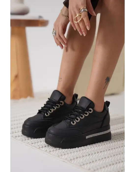 Alice Kadın Siyah Tabanlı Siyah Gizli Topuklu Sneaker