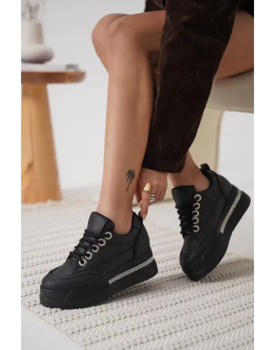 Alice Kadın Siyah Tabanlı Siyah Gizli Topuklu Sneaker