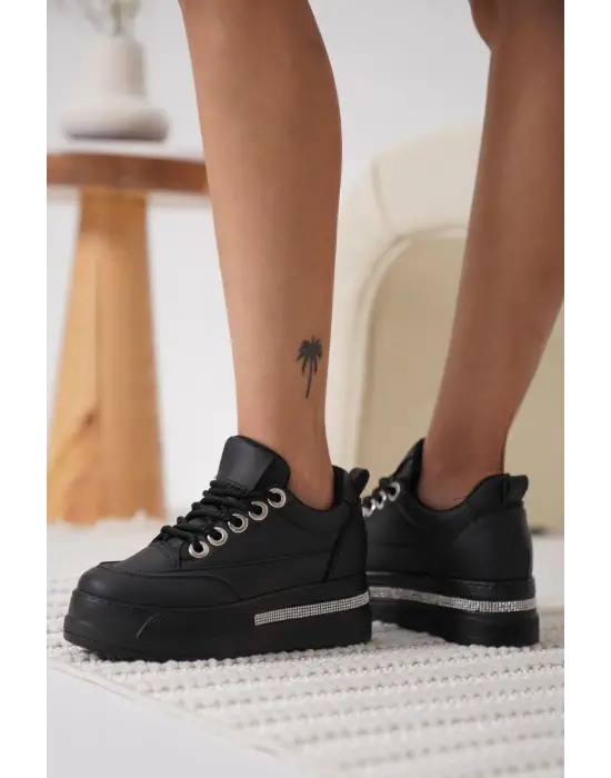 Alice Kadın Siyah Tabanlı Siyah Gizli Topuklu Sneaker