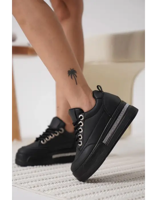 Alice Kadın Siyah Tabanlı Siyah Gizli Topuklu Sneaker