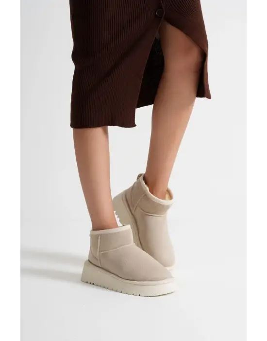 Alina Kadın Bej Kışlık Kürklü Bot
