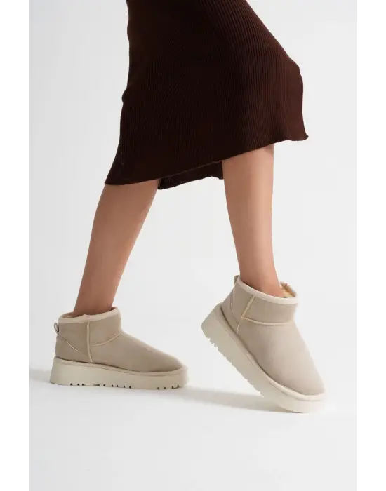 Alina Kadın Bej Kışlık Kürklü Bot