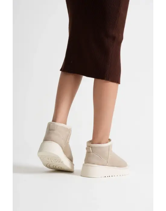 Alina Kadın Bej Kışlık Kürklü Bot