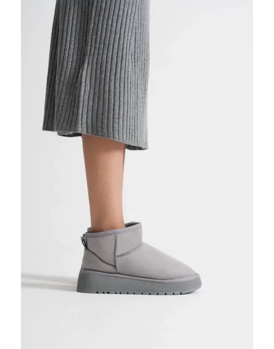 Alina Kadın Gri Kışlık Kürklü Bot