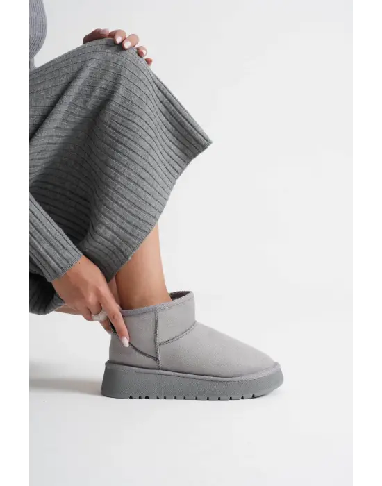 Alina Kadın Gri Kışlık Kürklü Bot