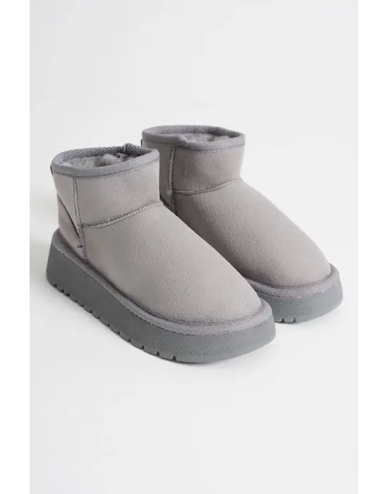 Alina Kadın Gri Kışlık Kürklü Bot