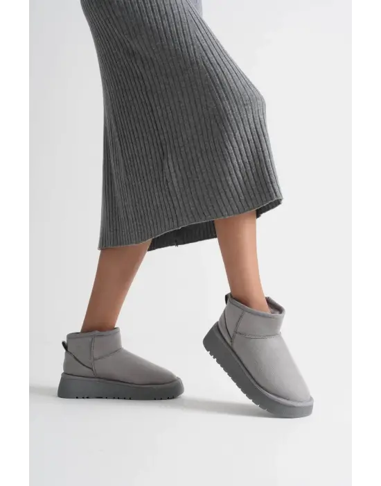 Alina Kadın Gri Kışlık Kürklü Bot