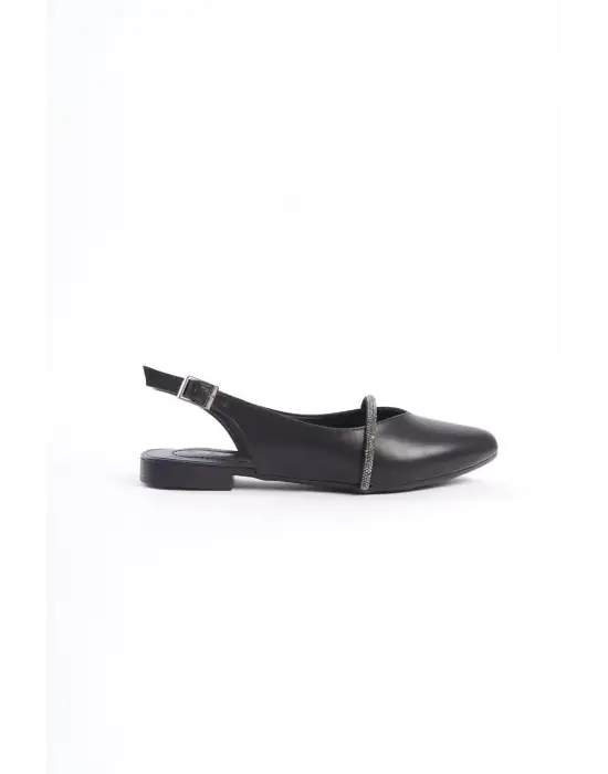 Allıson Tokalı Ortopedik Rahat Taban Taş Detaylı Kadın Babet Ayakkabı  St - Siyah