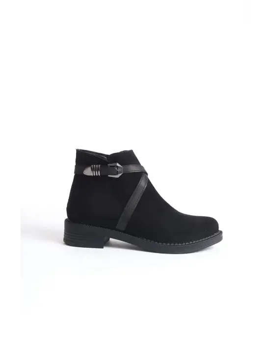 Almıla Fermuarlı Lastikli Ortopedik Taban Topuklu Süet Kadın Bot St - Siyah