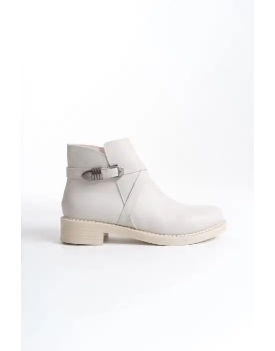 Almıla Fermuarlı Lastikli Ortopedik Taban Topuklukadın Bot  Kt - Krem