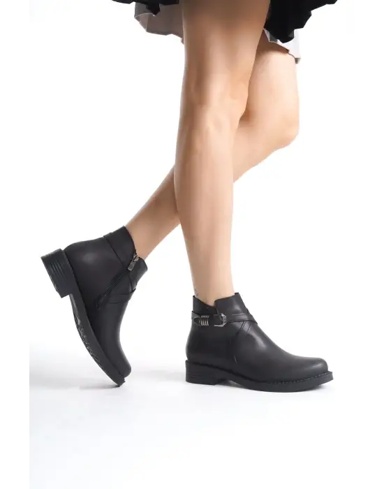 Almıla Fermuarlı Lastikli Ortopedik Taban Topuklukadın Bot St - Siyah