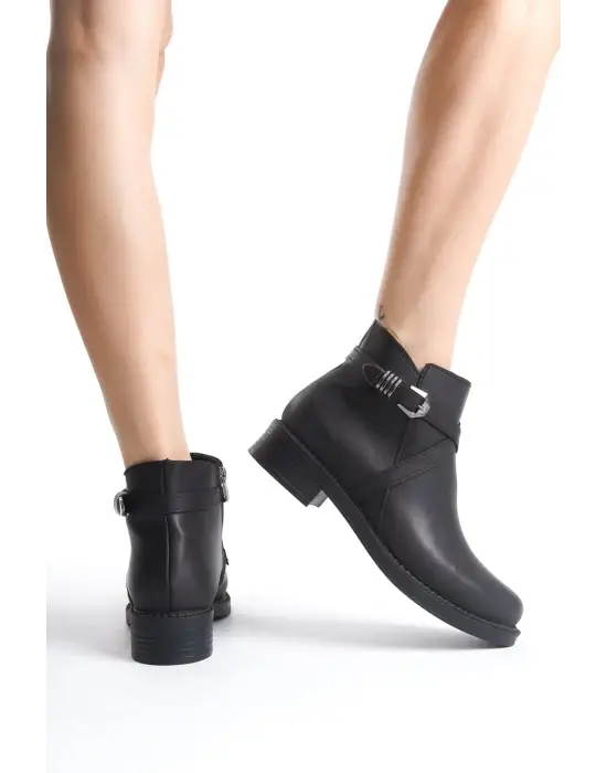 Almıla Fermuarlı Lastikli Ortopedik Taban Topuklukadın Bot St - Siyah