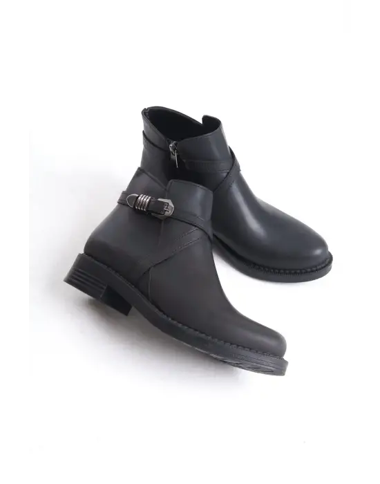 Almıla Fermuarlı Lastikli Ortopedik Taban Topuklukadın Bot St - Siyah