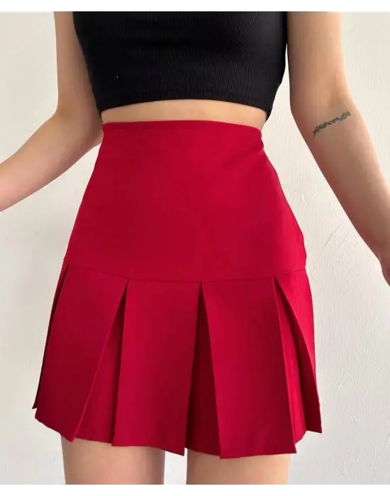 Altı Geniş Pileli Etek Bordo S24729