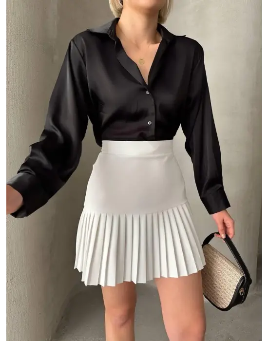 Altı Pliseli Mini Etek