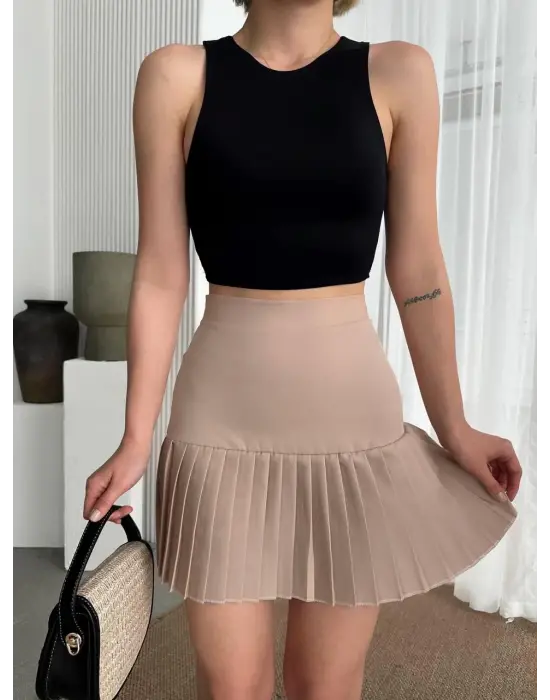 Altı Pliseli Mini Etek