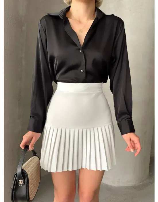 Altı Pliseli Mini Etek