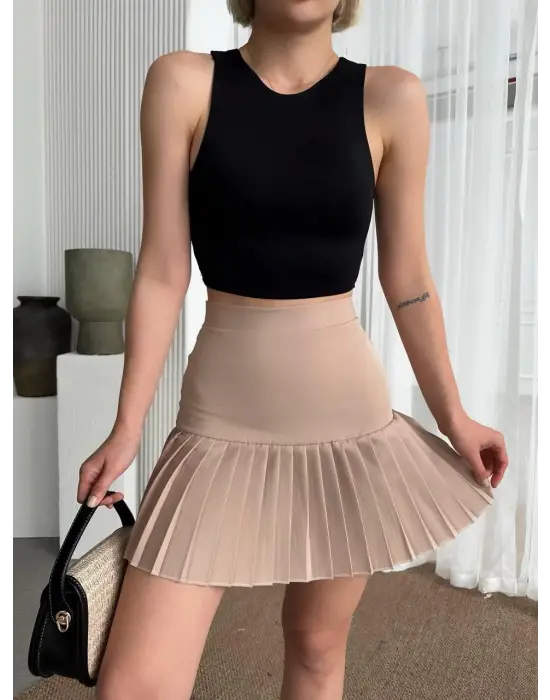 Altı Pliseli Mini Etek